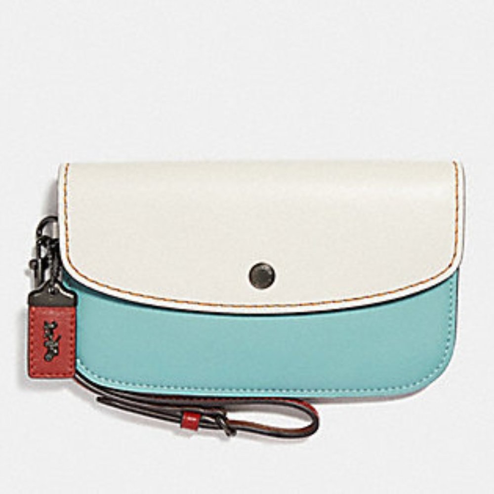 Coach Chalk/multi Colorblock Leather Clutch 29769, Like New